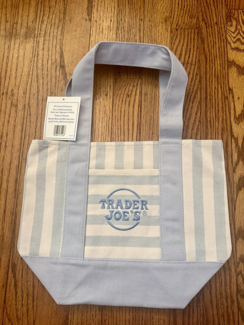 Trader Joe’s Mini Pastel Stripe Canvas Tote Bag - BLUE - Limited Edition - Picture 2 of 2